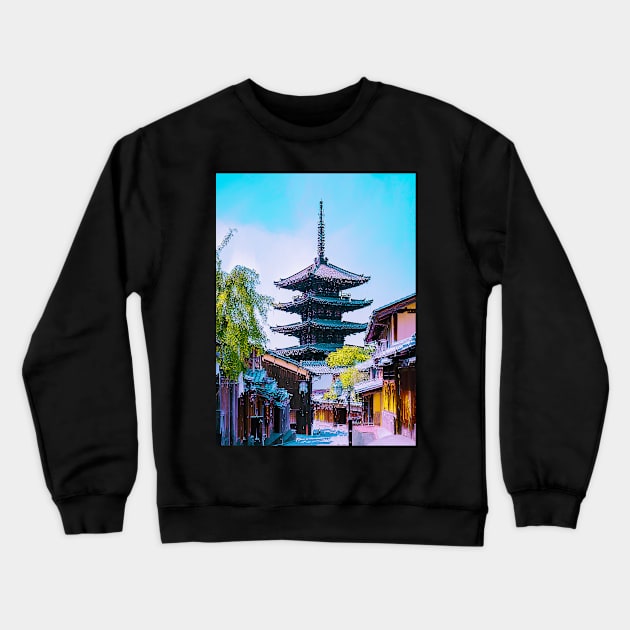 Japan Melting Pagoda Glitch Art Crewneck Sweatshirt by GLITCH.HUB